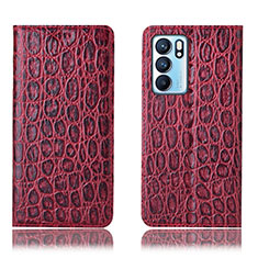 Leather Case Stands Flip Cover Holder H16P for Oppo Reno6 5G Red