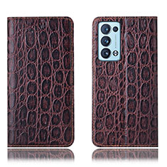 Leather Case Stands Flip Cover Holder H16P for Oppo Reno6 Pro 5G Brown