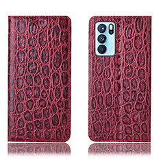 Leather Case Stands Flip Cover Holder H16P for Oppo Reno6 Pro 5G India Red