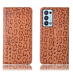Leather Case Stands Flip Cover Holder H16P for Oppo Reno6 Pro 5G Light Brown