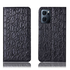 Leather Case Stands Flip Cover Holder H16P for Oppo Reno7 5G Black
