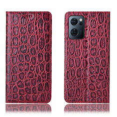 Leather Case Stands Flip Cover Holder H16P for Oppo Reno7 5G Red
