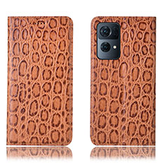 Leather Case Stands Flip Cover Holder H16P for Oppo Reno7 Pro 5G Light Brown