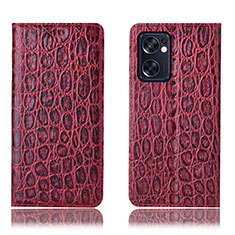 Leather Case Stands Flip Cover Holder H16P for Oppo Reno7 SE 5G Red