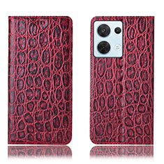 Leather Case Stands Flip Cover Holder H16P for Oppo Reno8 5G Red