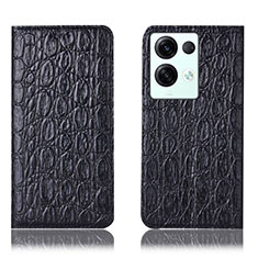 Leather Case Stands Flip Cover Holder H16P for Oppo Reno8 Pro 5G Black