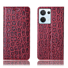 Leather Case Stands Flip Cover Holder H16P for Oppo Reno9 5G Red