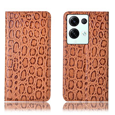 Leather Case Stands Flip Cover Holder H16P for Oppo Reno9 Pro+ Plus 5G Light Brown
