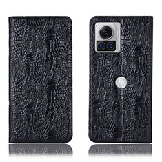 Leather Case Stands Flip Cover Holder H17P for Motorola Moto Edge 30 Ultra 5G Black