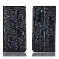 Leather Case Stands Flip Cover Holder H17P for Motorola Moto Edge Plus (2022) 5G Black