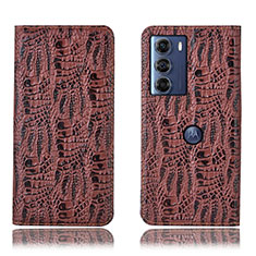 Leather Case Stands Flip Cover Holder H17P for Motorola Moto Edge S30 5G Brown