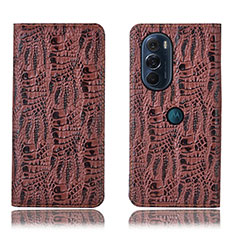 Leather Case Stands Flip Cover Holder H17P for Motorola Moto Edge X30 5G Brown