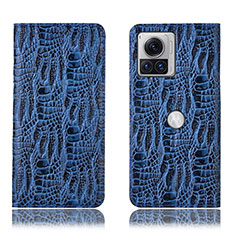 Leather Case Stands Flip Cover Holder H17P for Motorola Moto Edge X30 Pro 5G Blue