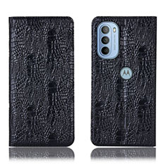 Leather Case Stands Flip Cover Holder H17P for Motorola Moto G31 Black