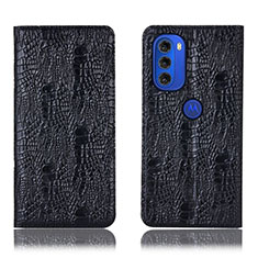 Leather Case Stands Flip Cover Holder H17P for Motorola Moto G51 5G Black