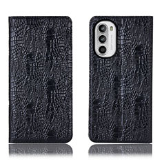 Leather Case Stands Flip Cover Holder H17P for Motorola MOTO G52 Black
