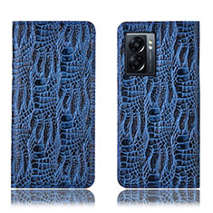 Leather Case Stands Flip Cover Holder H17P for OnePlus Nord N300 5G Blue