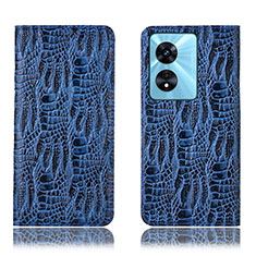 Leather Case Stands Flip Cover Holder H17P for Oppo A58 5G Blue
