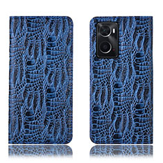 Leather Case Stands Flip Cover Holder H17P for Oppo A76 Blue