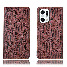Leather Case Stands Flip Cover Holder H17P for Oppo Find X5 Pro 5G Brown