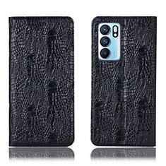 Leather Case Stands Flip Cover Holder H17P for Oppo Reno6 5G Black