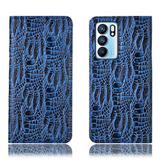 Leather Case Stands Flip Cover Holder H17P for Oppo Reno6 5G Blue