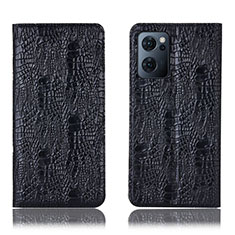 Leather Case Stands Flip Cover Holder H17P for Oppo Reno7 5G Black