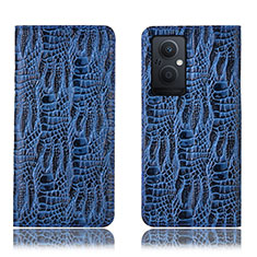 Leather Case Stands Flip Cover Holder H17P for Oppo Reno7 Lite 5G Blue