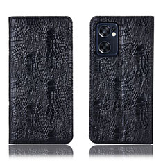 Leather Case Stands Flip Cover Holder H17P for Oppo Reno7 SE 5G Black