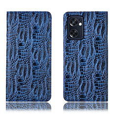 Leather Case Stands Flip Cover Holder H17P for Oppo Reno7 SE 5G Blue