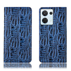 Leather Case Stands Flip Cover Holder H17P for Oppo Reno9 5G Blue