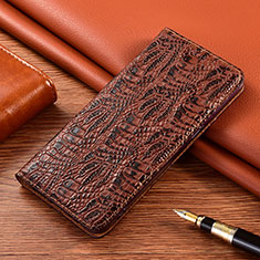 Leather Case Stands Flip Cover Holder H17P for Samsung Galaxy S22 Ultra 5G Brown