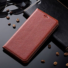 Leather Case Stands Flip Cover Holder H17P for Vivo iQOO 9 5G Brown