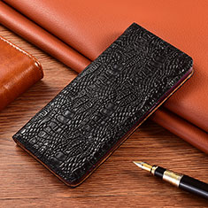 Leather Case Stands Flip Cover Holder H17P for Xiaomi Redmi Note 10 5G Black