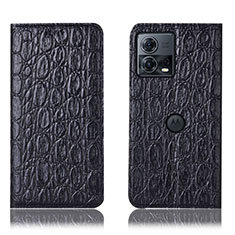 Leather Case Stands Flip Cover Holder H18P for Motorola Moto Edge 30 Fusion 5G Black