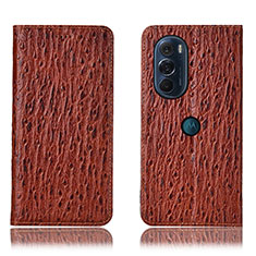 Leather Case Stands Flip Cover Holder H18P for Motorola Moto Edge 30 Pro 5G Brown