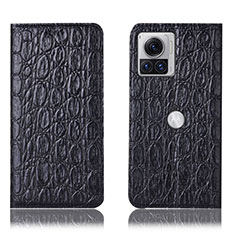 Leather Case Stands Flip Cover Holder H18P for Motorola Moto Edge 30 Ultra 5G Black