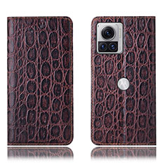 Leather Case Stands Flip Cover Holder H18P for Motorola Moto Edge 30 Ultra 5G Brown