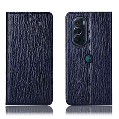 Leather Case Stands Flip Cover Holder H18P for Motorola Moto Edge Plus (2022) 5G Blue