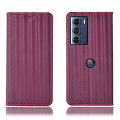 Leather Case Stands Flip Cover Holder H18P for Motorola Moto Edge S30 5G Purple