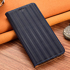 Leather Case Stands Flip Cover Holder H18P for Motorola Moto G100 5G Blue