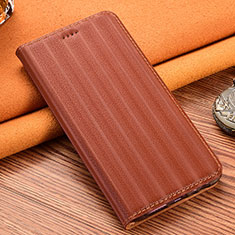 Leather Case Stands Flip Cover Holder H18P for Motorola Moto G100 5G Brown
