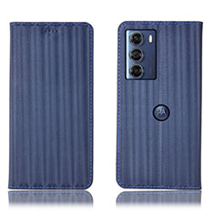 Leather Case Stands Flip Cover Holder H18P for Motorola Moto G200 5G Blue