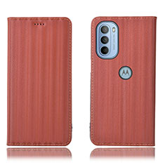 Leather Case Stands Flip Cover Holder H18P for Motorola Moto G31 Brown