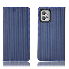 Leather Case Stands Flip Cover Holder H18P for Motorola Moto G32 Blue