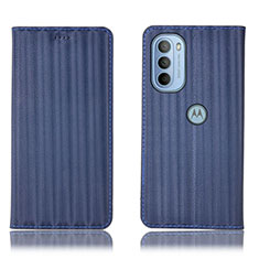 Leather Case Stands Flip Cover Holder H18P for Motorola Moto G41 Blue
