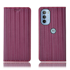 Leather Case Stands Flip Cover Holder H18P for Motorola Moto G41 Purple