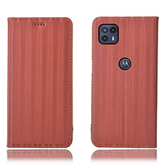 Leather Case Stands Flip Cover Holder H18P for Motorola Moto G50 5G Brown