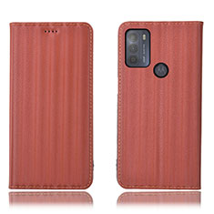 Leather Case Stands Flip Cover Holder H18P for Motorola Moto G50 Brown