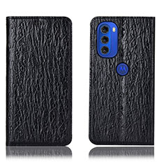 Leather Case Stands Flip Cover Holder H18P for Motorola Moto G51 5G Black